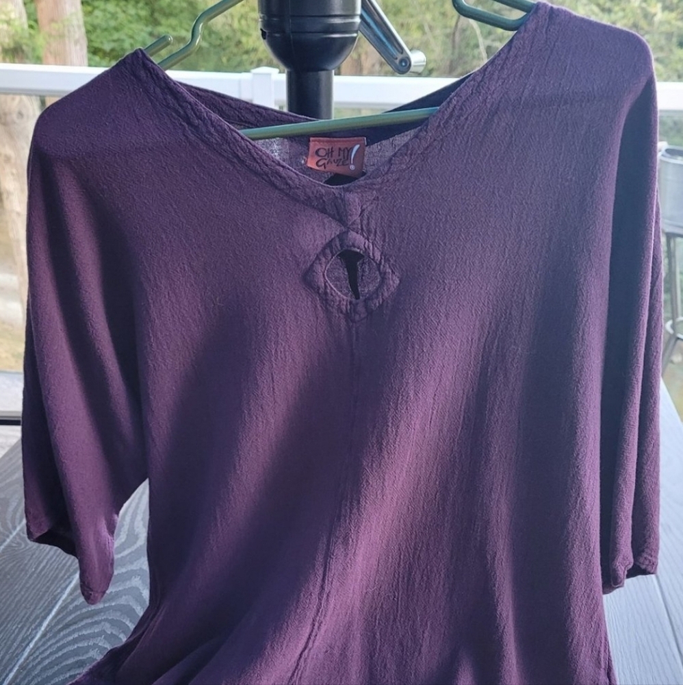 Like New Oh My Gauze! Size 1 Eggplant Purple Keyhole Lightweight Cotton Tunic